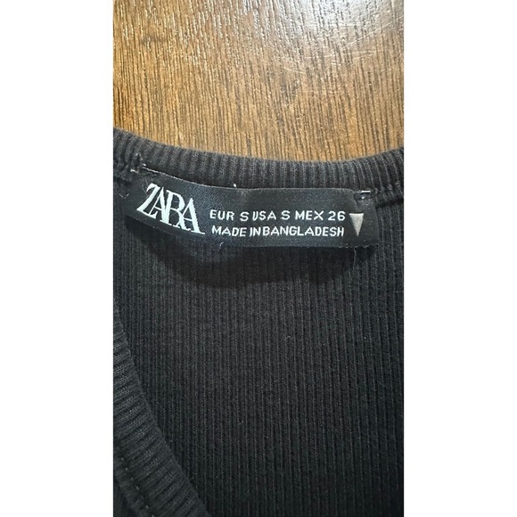 Zara Ribbed‎ Tank Top Racerback Sleeveless Cropped Black Size S - Picture 2 of 3